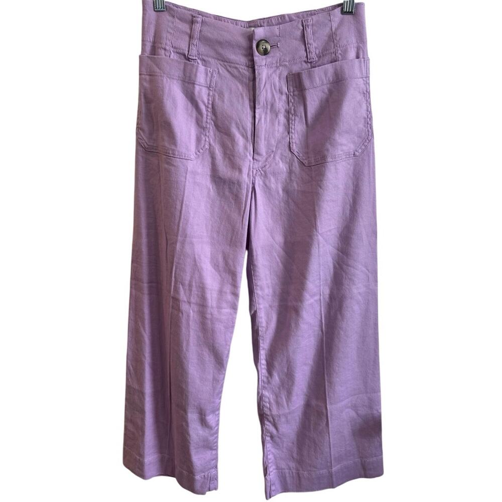 Anthropologie Maeve The Colette Wide Leg Crop Pants Linen Blend Lilac Purple 27P